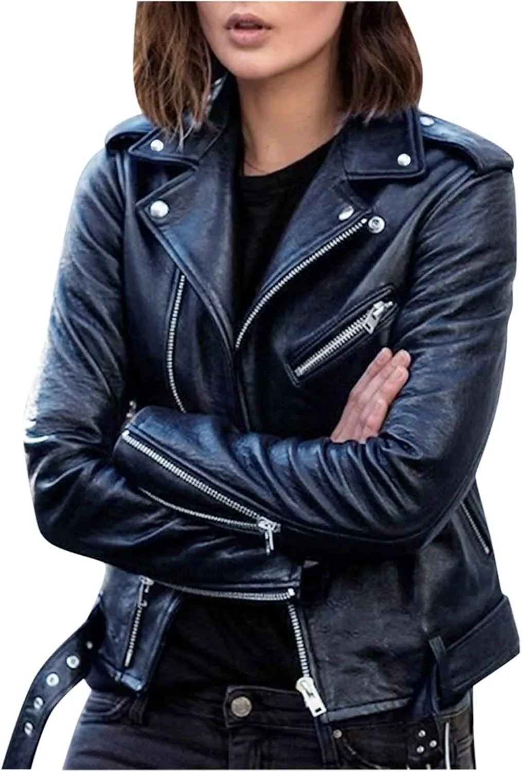 Faux Leather Jackets for Women 2023 Fall Fashion Suede Cropped Jacket Lightweight Zip Up Motorcycle Jacket Tops