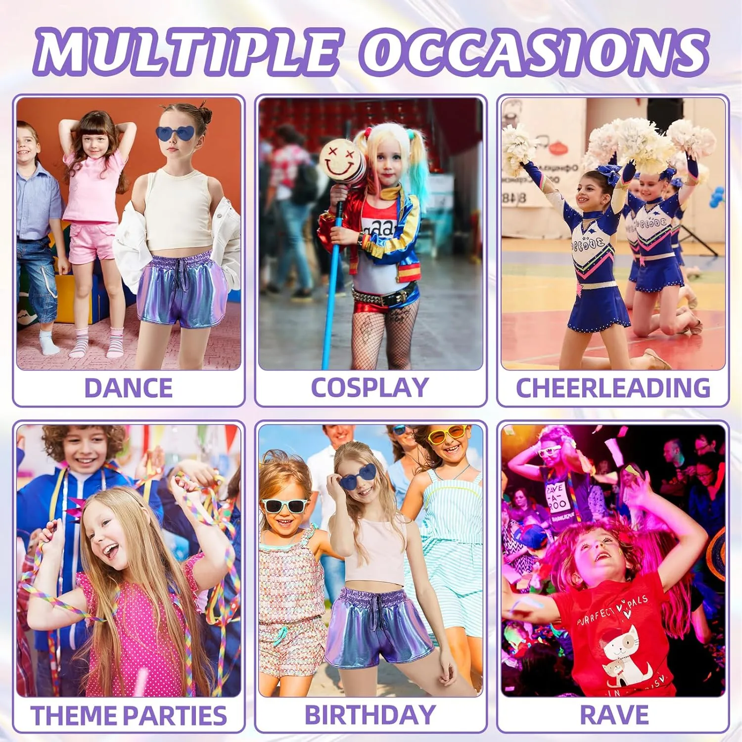 Girls Glitter Metallic Shorts - Shiny Hot Pants for Dance Gymnastics Shorts with Sunglasses