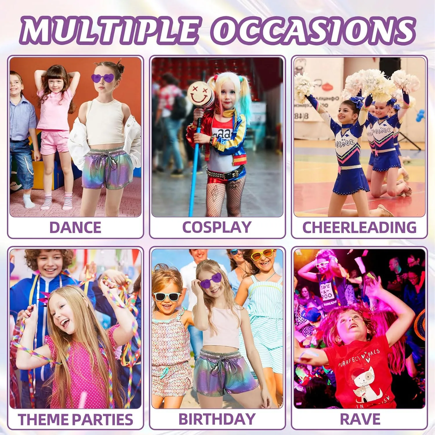 Girls Glitter Metallic Shorts - Shiny Hot Pants for Dance Gymnastics Shorts with Sunglasses