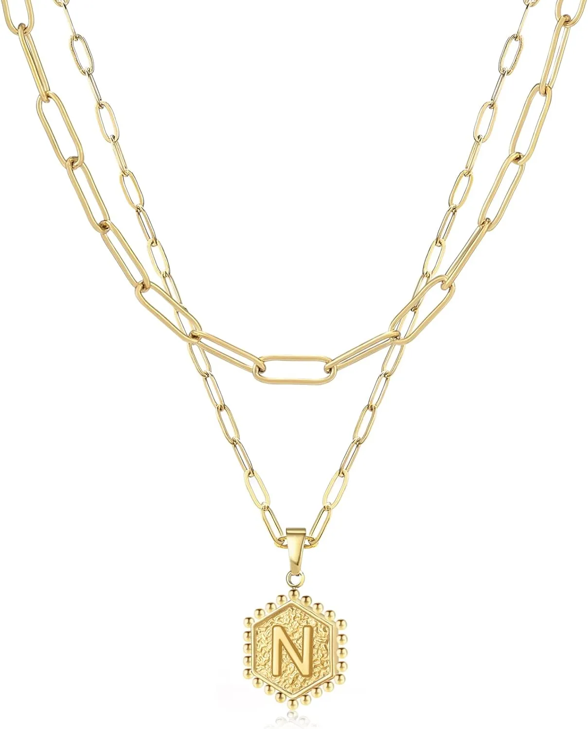 Gold Initial Necklace, 18K Gold Plated letter Pendant Necklace for Women Choker Personalized Shell Necklaces Chain Jewelry