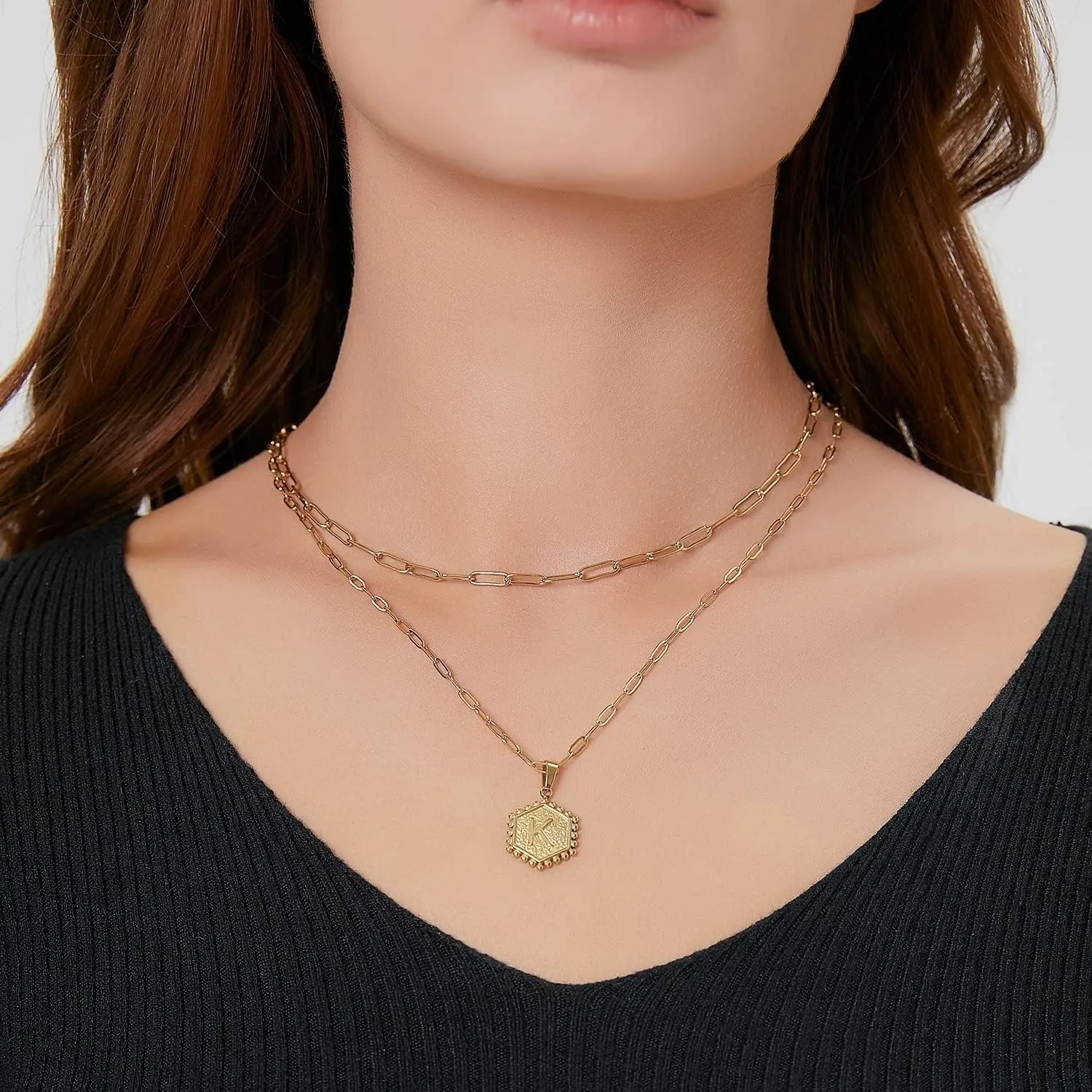 Gold Initial Necklace, 18K Gold Plated letter Pendant Necklace for Women Choker Personalized Shell Necklaces Chain Jewelry
