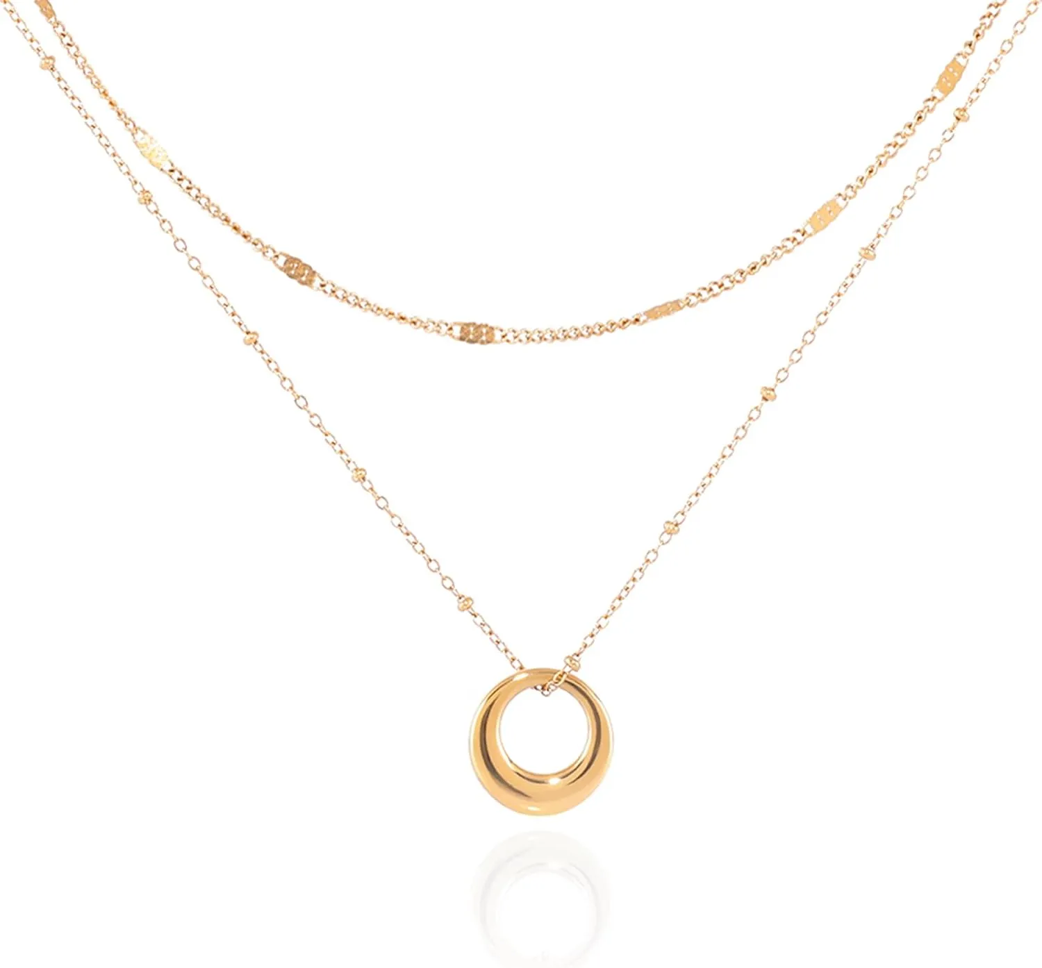 Gold Layered Necklaces for Women, 18K Real Gold Plated Necklaces for Women Trendy, Dainty Circle Pendant Waterproof Necklace, Simple Gold Necklace Jewelry Gifts for Women