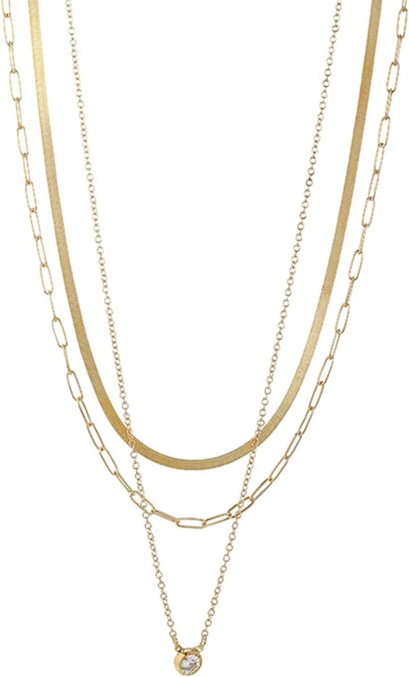 Gold Layered Necklaces for Women Diamond Necklace Dainty 14K Gold Plated CZ Pendant Necklaces Snake Chain Choker Neckalce Paperclip Chain Necklace Bridesmaid Jewelry for Women