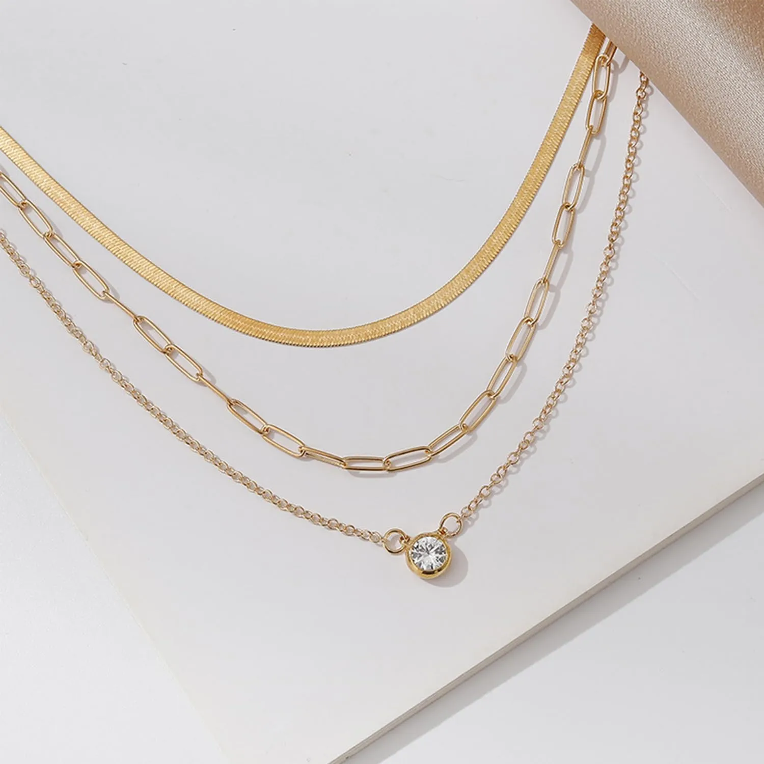 Gold Layered Necklaces for Women Diamond Necklace Dainty 14K Gold Plated CZ Pendant Necklaces Snake Chain Choker Neckalce Paperclip Chain Necklace Bridesmaid Jewelry for Women