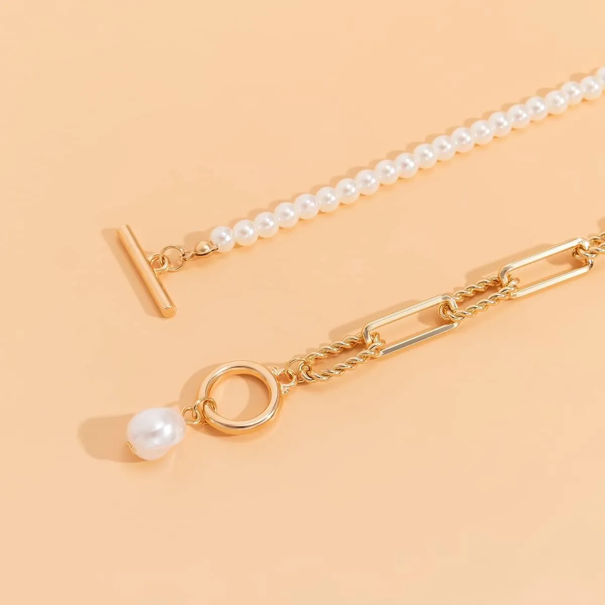 Gold Layered Necklaces for Women Pearl Cuban Link Chain Necklace Choker Gold Paperclip Necklace Initial Pendant Necklaces Jewelry for Womens Gift