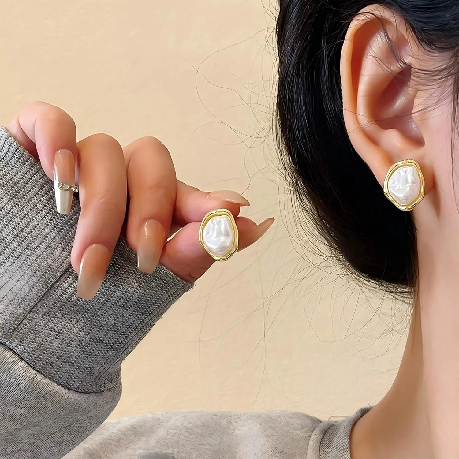 Gold Pearl Stud Earrings for Women Hypoallergenic Irregular Baroque Caged Pearl Earrings Trendy Bridal Wedding Prom Statement Jewelry