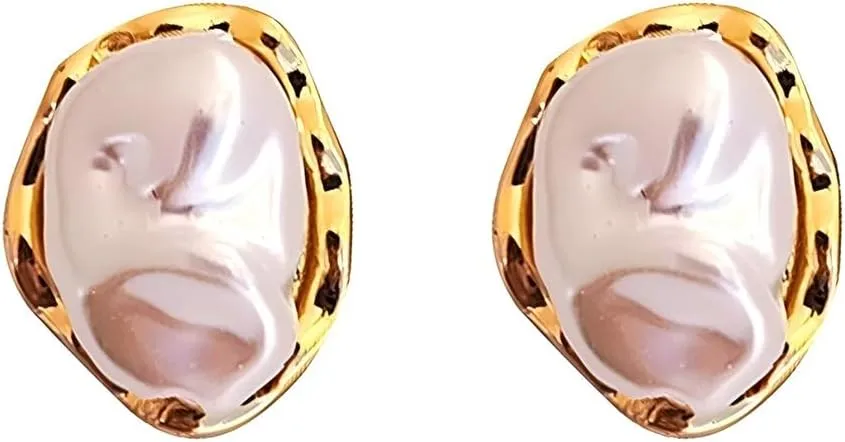 Gold Pearl Stud Earrings for Women Hypoallergenic Irregular Baroque Caged Pearl Earrings Trendy Bridal Wedding Prom Statement Jewelry