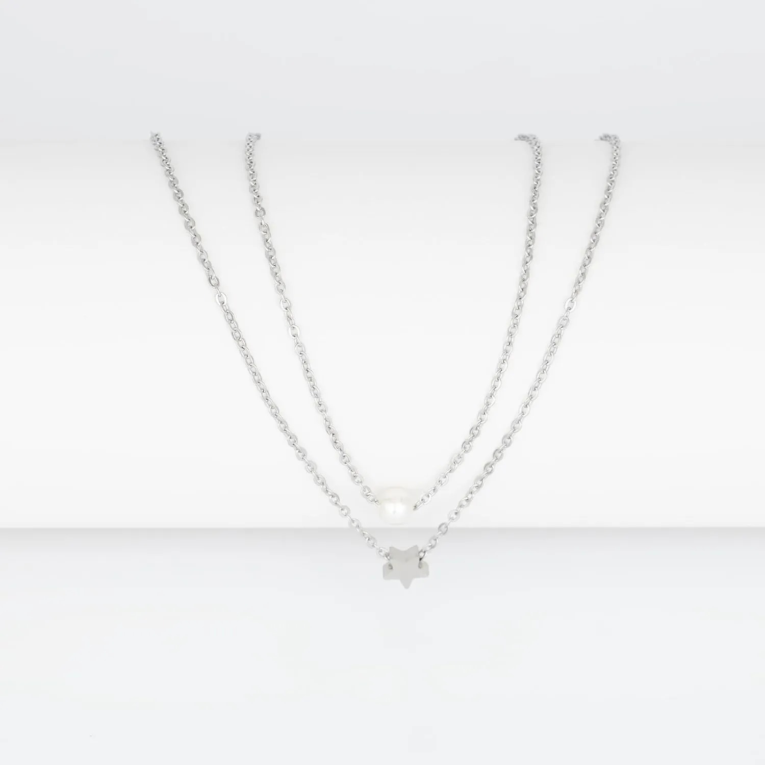Gold Pearls Necklace for Women Trendy Layered Charm Necklace Stacks Star Pendant 18K Plated Necklace Sets Simple Fashion Everyday Gold Jewelry Gift