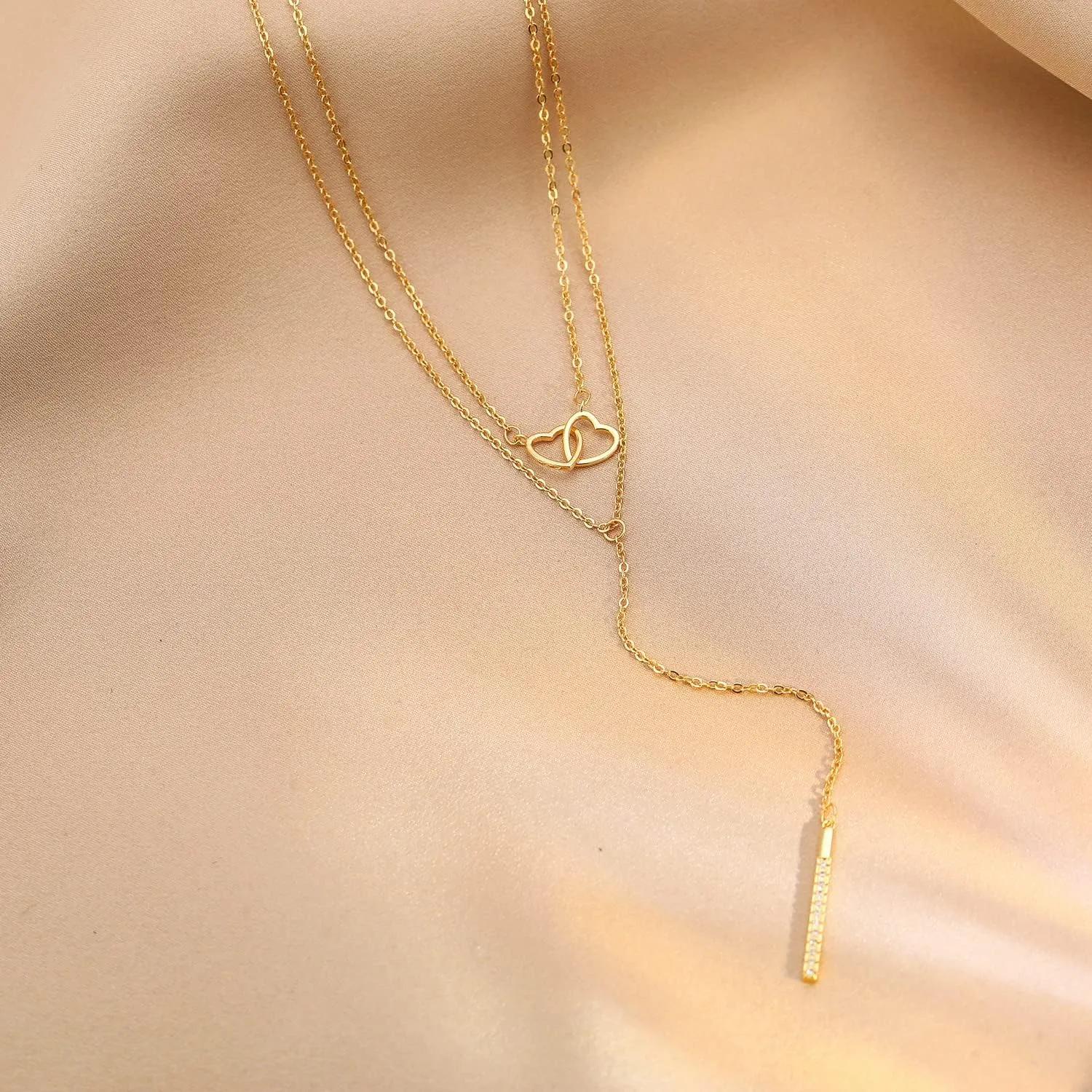 Gold Y Necklace for Women,Dainty Lariat Necklace,Y Shaped Pearl Necklaces,CZ Diamond Crystal Stone Drop Pendant Necklace,18K Gold Plated