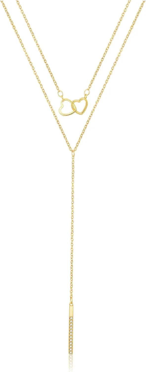 Gold Y Necklace for Women,Dainty Lariat Necklace,Y Shaped Pearl Necklaces,CZ Diamond Crystal Stone Drop Pendant Necklace,18K Gold Plated