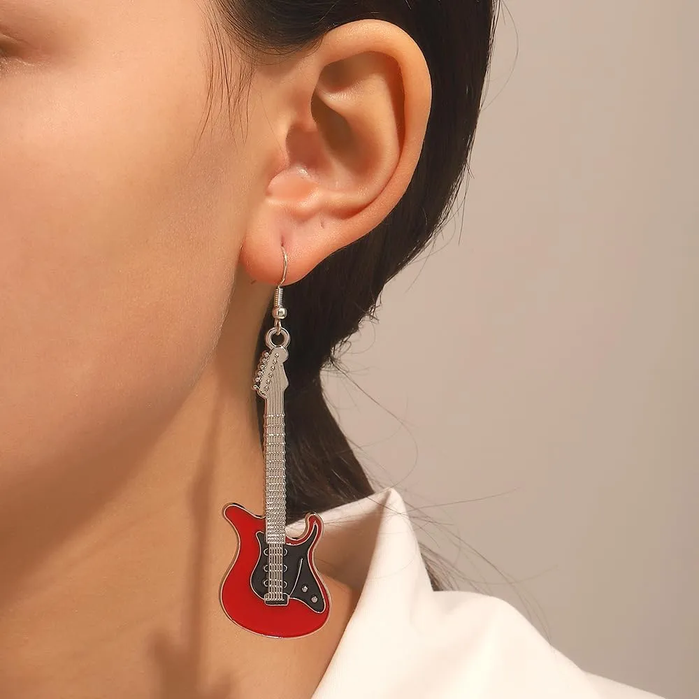 Guitar Music Earrings Bass Electric Guitar Dangle Drop Earrings for Women Chic Rock Music Lovers Singer Personalized Concert Party Rock and Roll Accessories