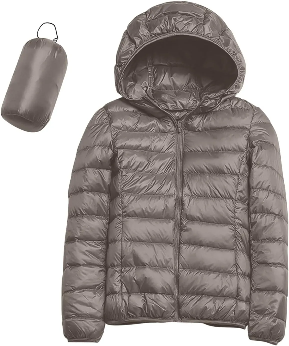 iLH Womens Cotton Padded Lightweight Coat Hooded Turtle Neck Full Zip Windbreaker Jackets For Women Leisure Thermal Coat