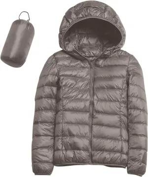 iLH Womens Cotton Padded Lightweight Coat Hooded Turtle Neck Full Zip Windbreaker Jackets For Women Leisure Thermal Coat