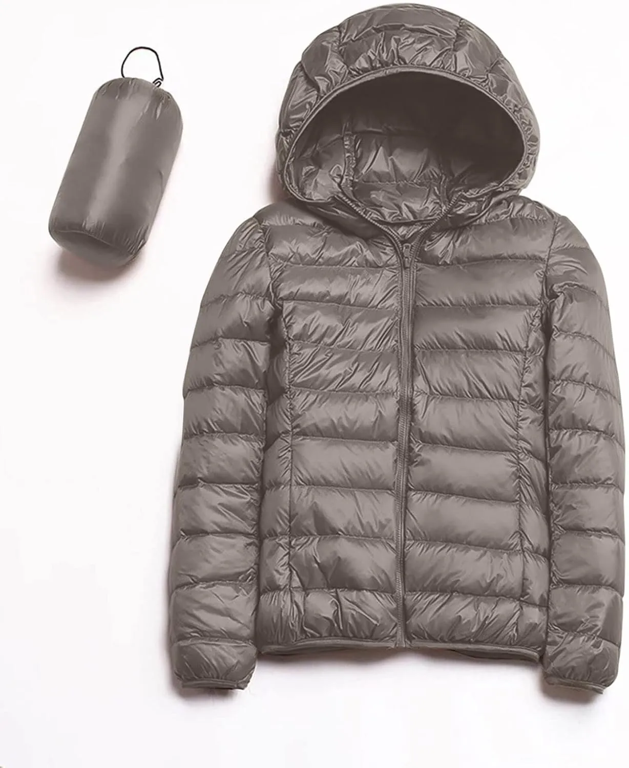 iLH Womens Cotton Padded Lightweight Coat Hooded Turtle Neck Full Zip Windbreaker Jackets For Women Leisure Thermal Coat