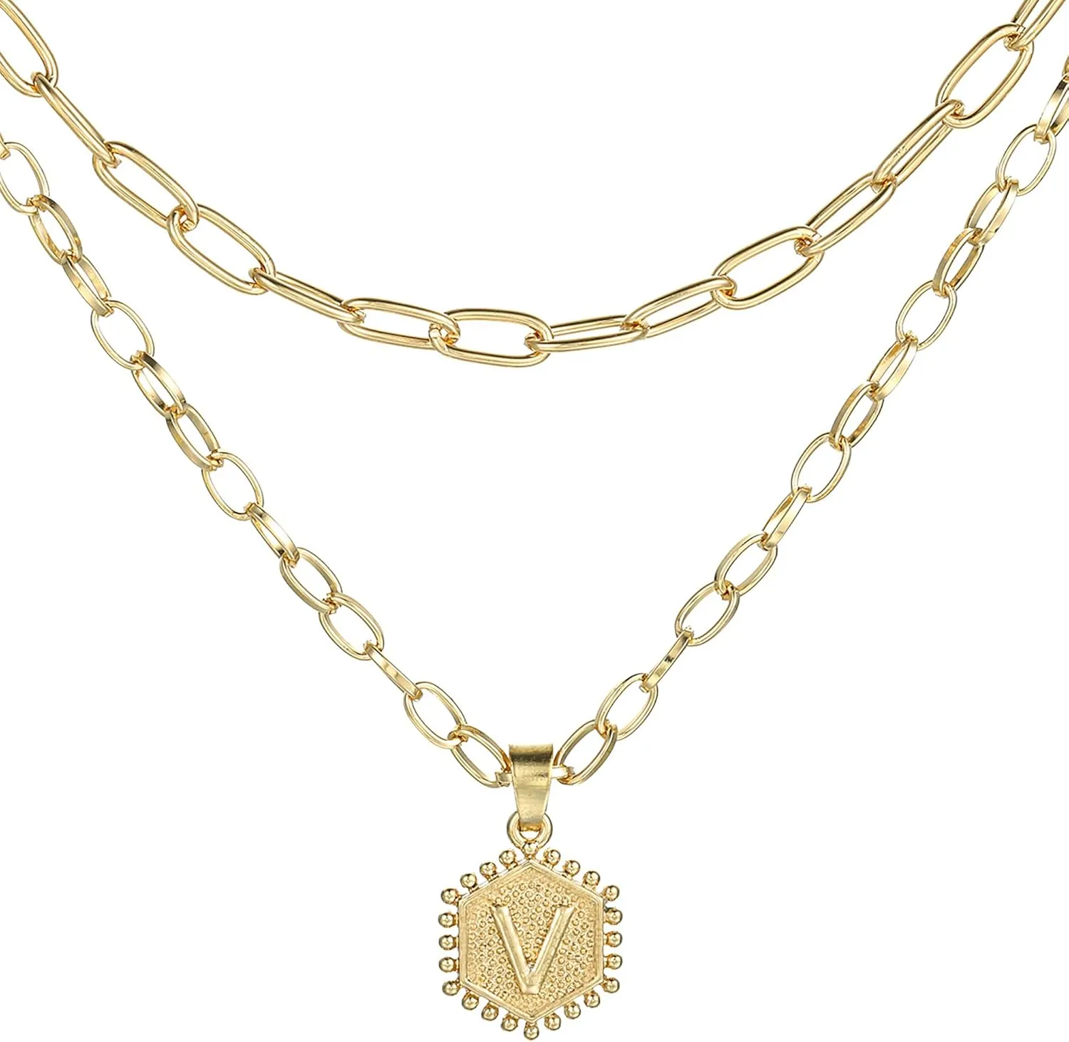 Initial Gold Necklaces for Women Delicate 14K Gold Plated Layered Initial Necklace Cute Hexagonal Alphabet A-Z Pendant Layered Necklace