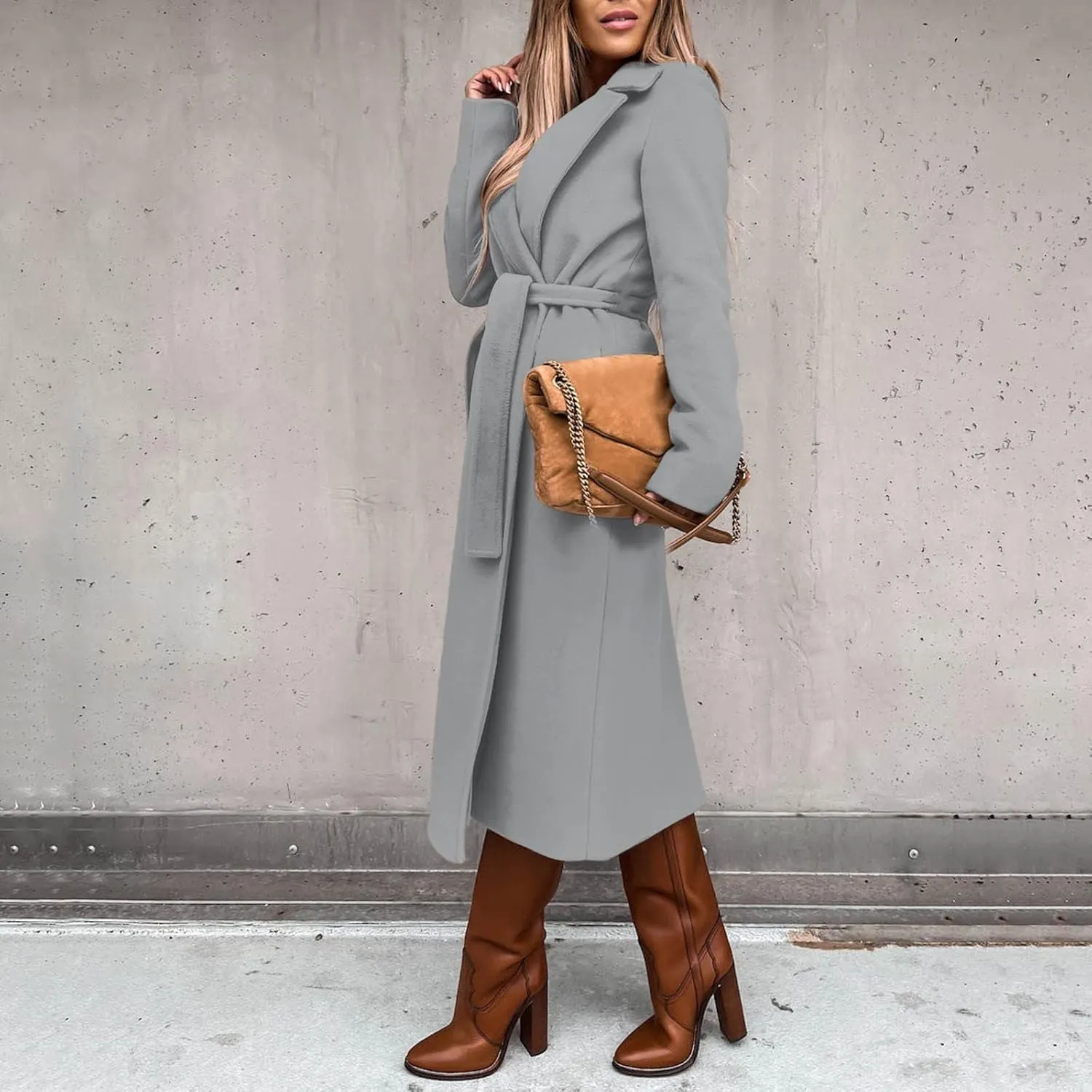 JEGULV Women Elegant Long Trench Coats Lightweight Open Front Solid Color Outwear Jackets Notched Lapel Collar Wool Pea Coats