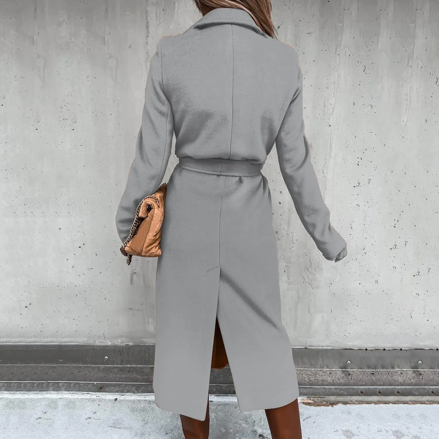 JEGULV Women Elegant Long Trench Coats Lightweight Open Front Solid Color Outwear Jackets Notched Lapel Collar Wool Pea Coats