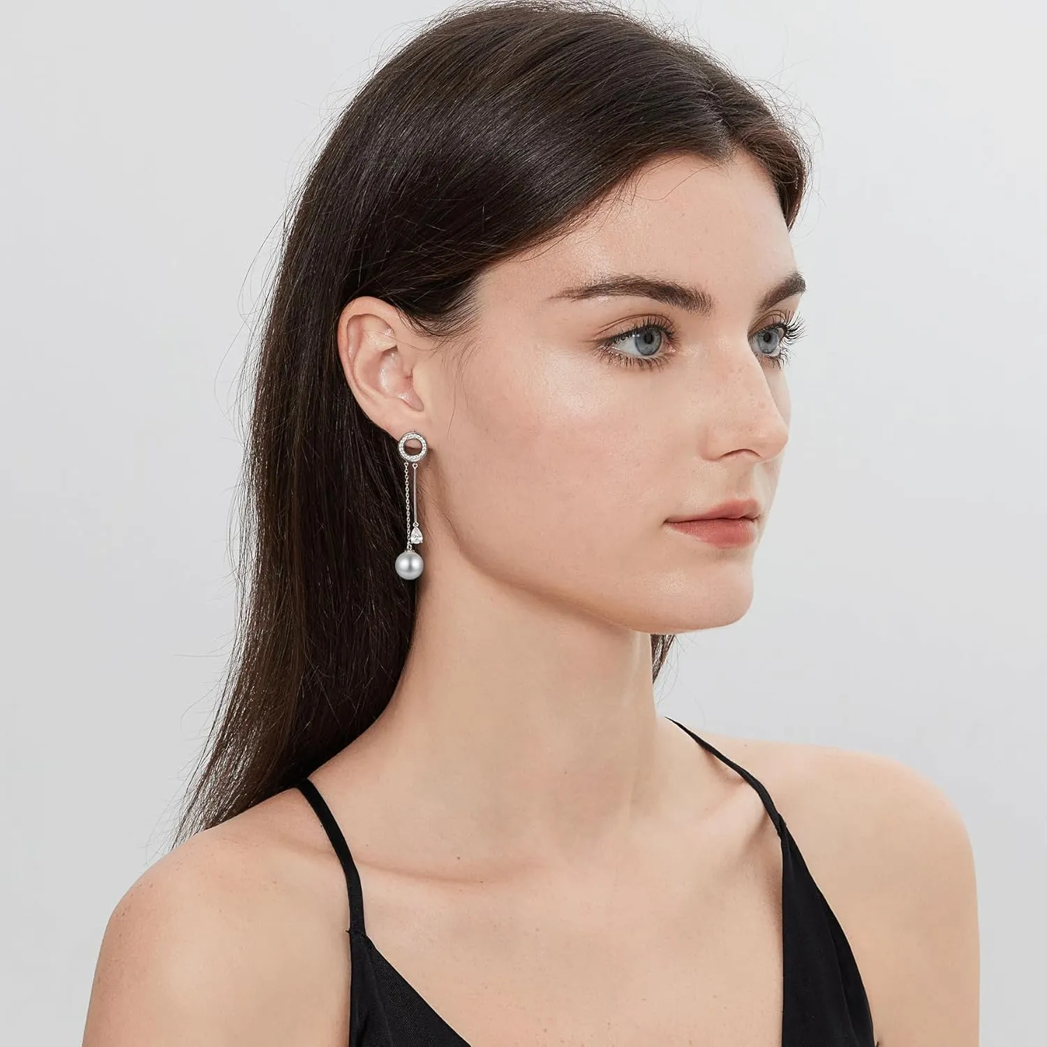 Jiamiaoi Pearl Diamond Earrings Sterling Silver Pearl Earrings White Gold Plated Pearl Earrings Dangle Fresh Water Pearl Drop Earrings Silver-White/Gray Pearl Earrings with Cubic Zirconia