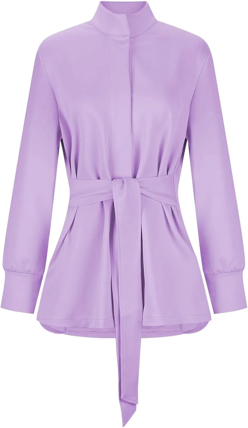 jsaierl Jackets for Women Belted Casual Long Sleeve Wrap Trench Coat 2024 Fall Trendy Button Up Lapel Dressy Outerwear