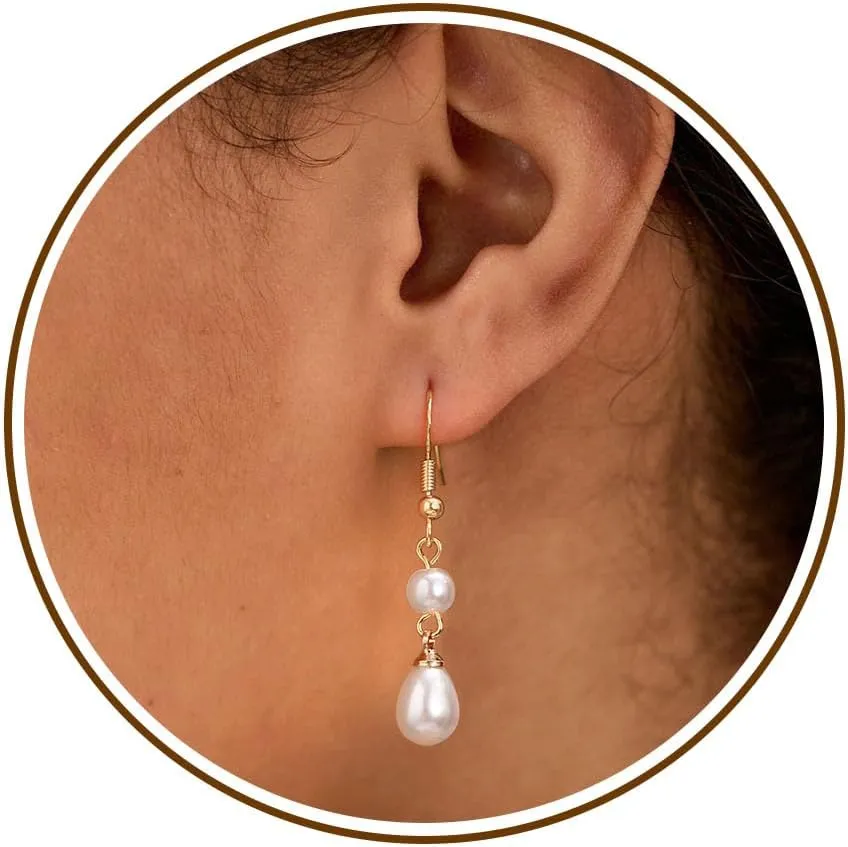JSJOY Pearl Earrings for Women Stud Earring 14k Gold Hoop Earrings Dangle Fall Earring Jewelry for Women Bride Small Wedding Gifts Wedding Gifts for Her