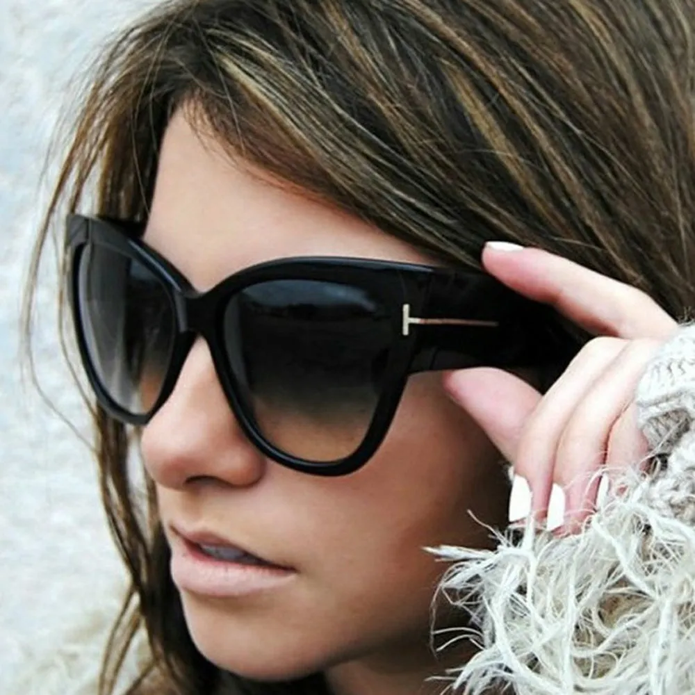 Kessara Oversized Cat Eye Sunglasses  Black Gradient Lens UV Womens Style Shades