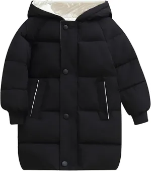 Kids Baby Solid Down Jacket Long Cotton Puffer Padded Coat Boys Warm Clothes Girls Winter Hoodie Thicken