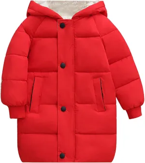 Kids Baby Solid Down Jacket Long Cotton Puffer Padded Coat Boys Warm Clothes Girls Winter Hoodie Thicken