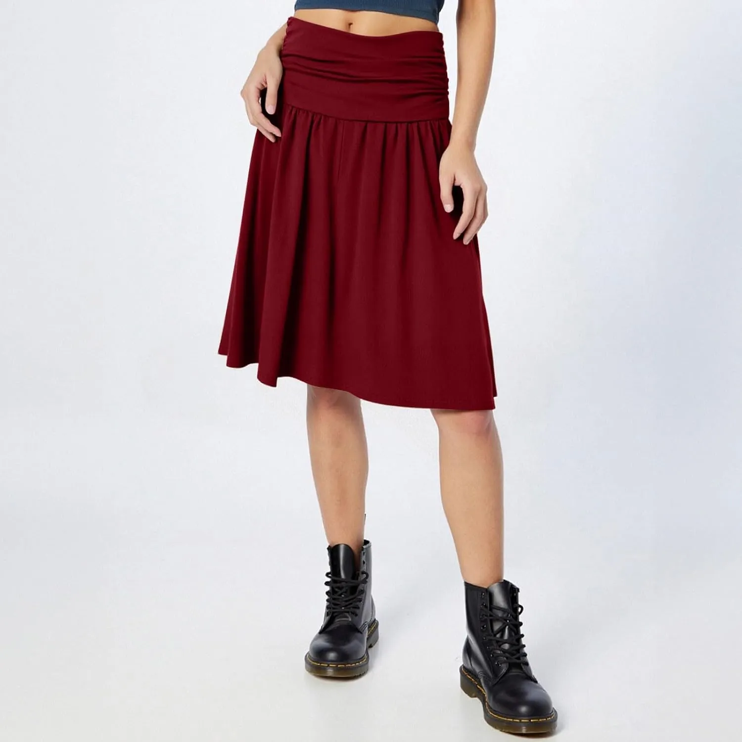 Knee Length Skirts for Women with Pocket Casual Pleated High Waisted Skirts Summer Flare Elegant A Line Beach Midi Skirt