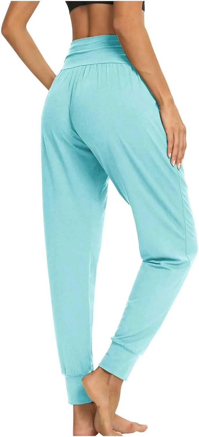 Ladies Harem Trousers Crossover Elastic High Waist Stretch Casual Yoga Pants Tapered Leg Lightweight Loungewear Sleep Pant
