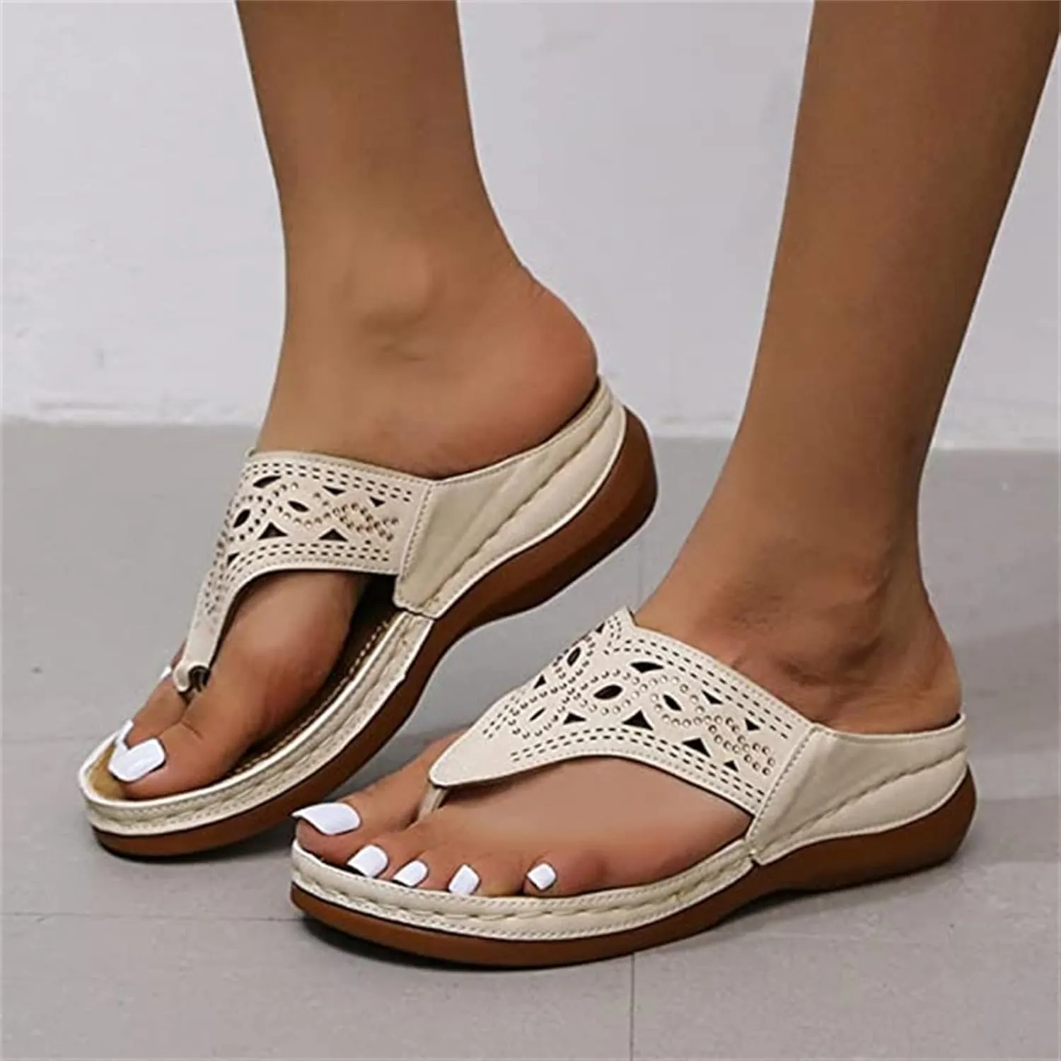 Ladmiple Comfortable Orthopedic Sandals For Women Dressy Summer Walking Slippers with Arch Support Slip On Orthotic FlipFlops