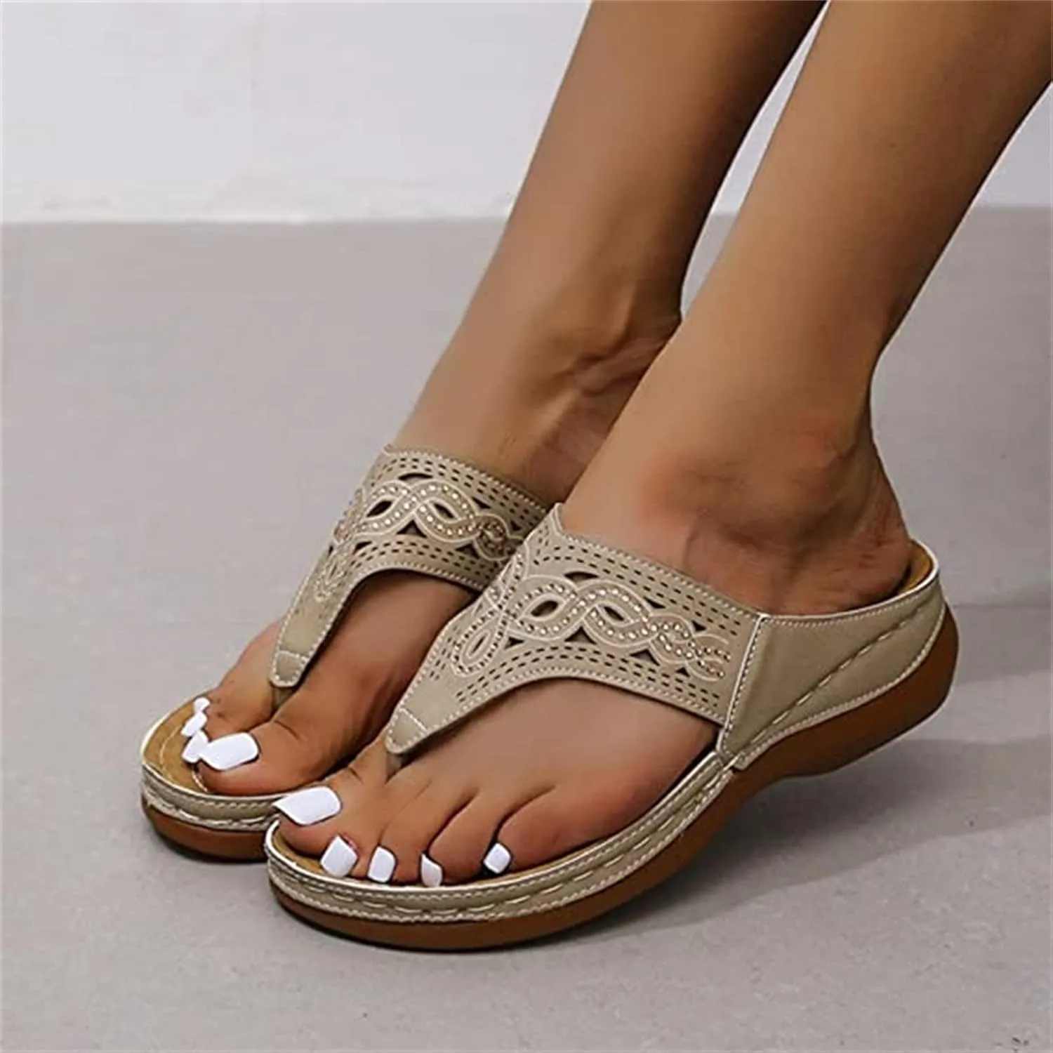 Ladmiple Comfortable Orthopedic Sandals For Women Dressy Summer Walking Slippers with Arch Support Slip On Orthotic FlipFlops