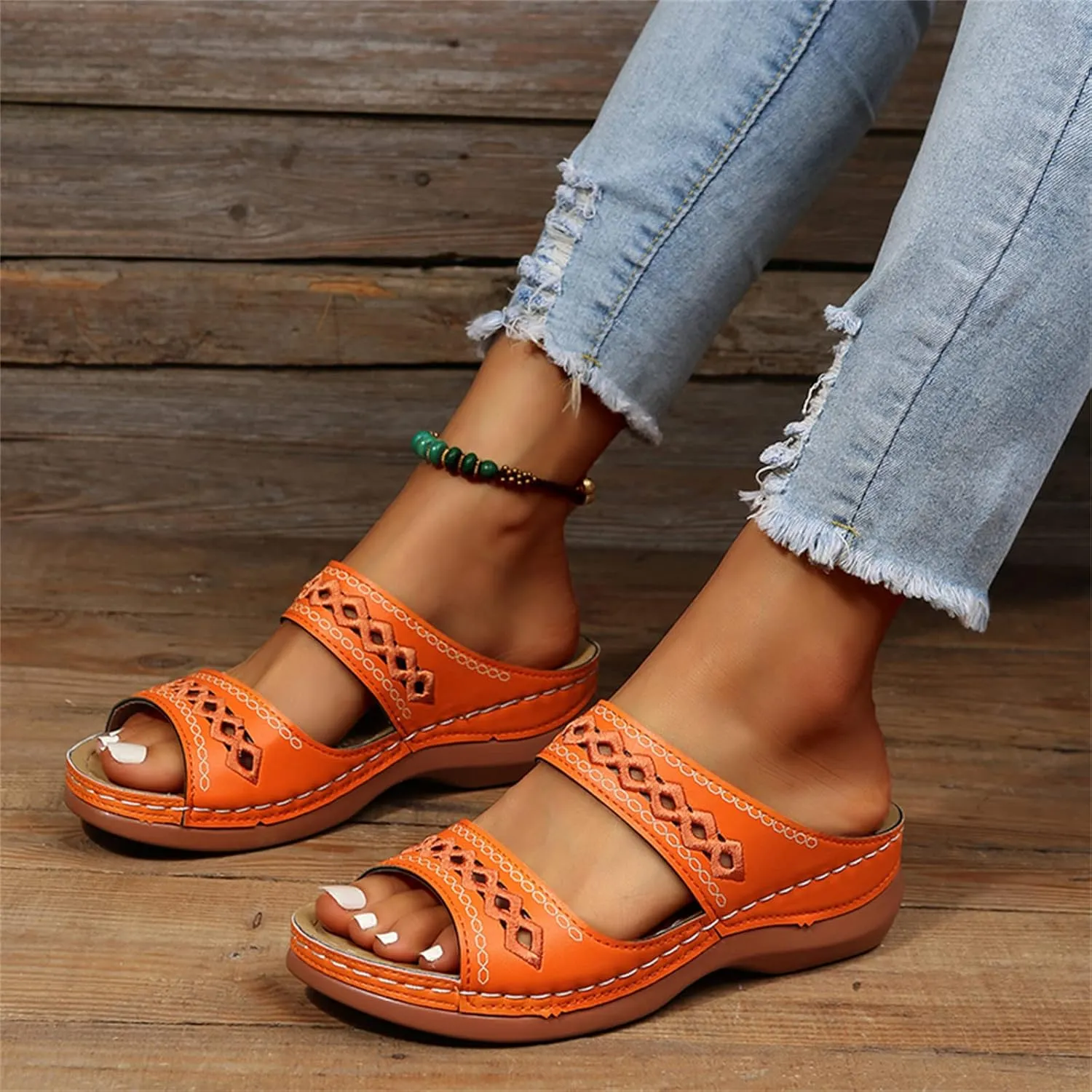 Ladmiple Orthopedic Sandals For Women Plantar Fasciitis Arch Heel Support Orthotic Slides Comfortable Dressy Summer Flipflops