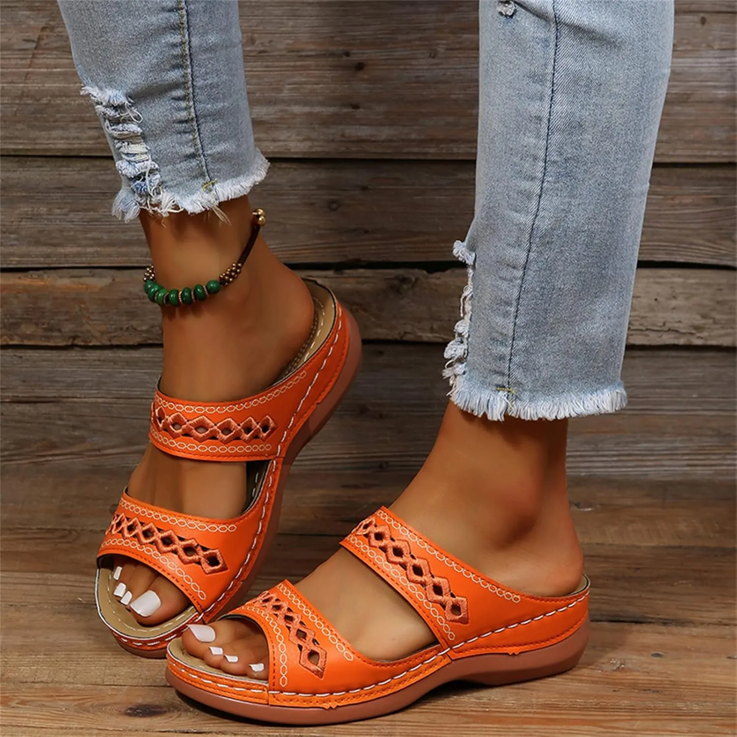 Ladmiple Orthopedic Sandals For Women Plantar Fasciitis Arch Heel Support Orthotic Slides Comfortable Dressy Summer Flipflops
