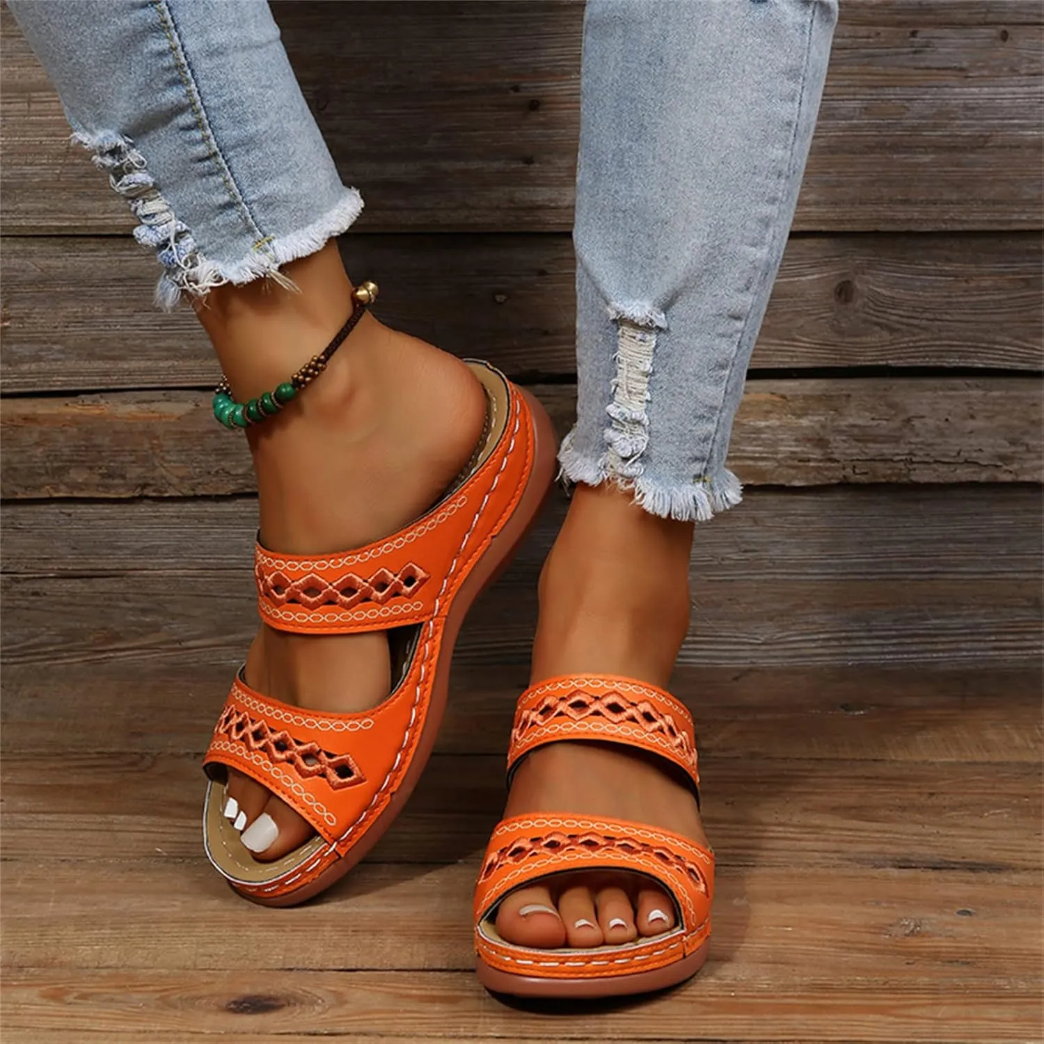 Ladmiple Orthopedic Sandals For Women Plantar Fasciitis Arch Heel Support Orthotic Slides Comfortable Dressy Summer Flipflops