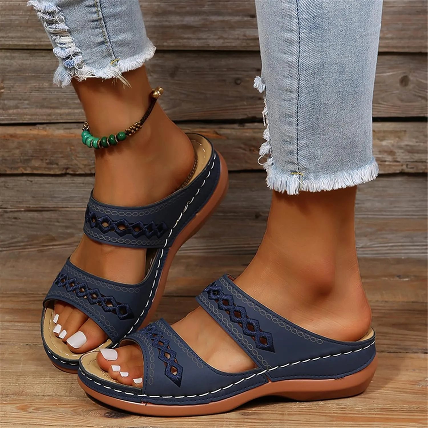 Ladmiple Orthopedic Sandals For Women Plantar Fasciitis Arch Heel Support Orthotic Slides Comfortable Dressy Summer Flipflops