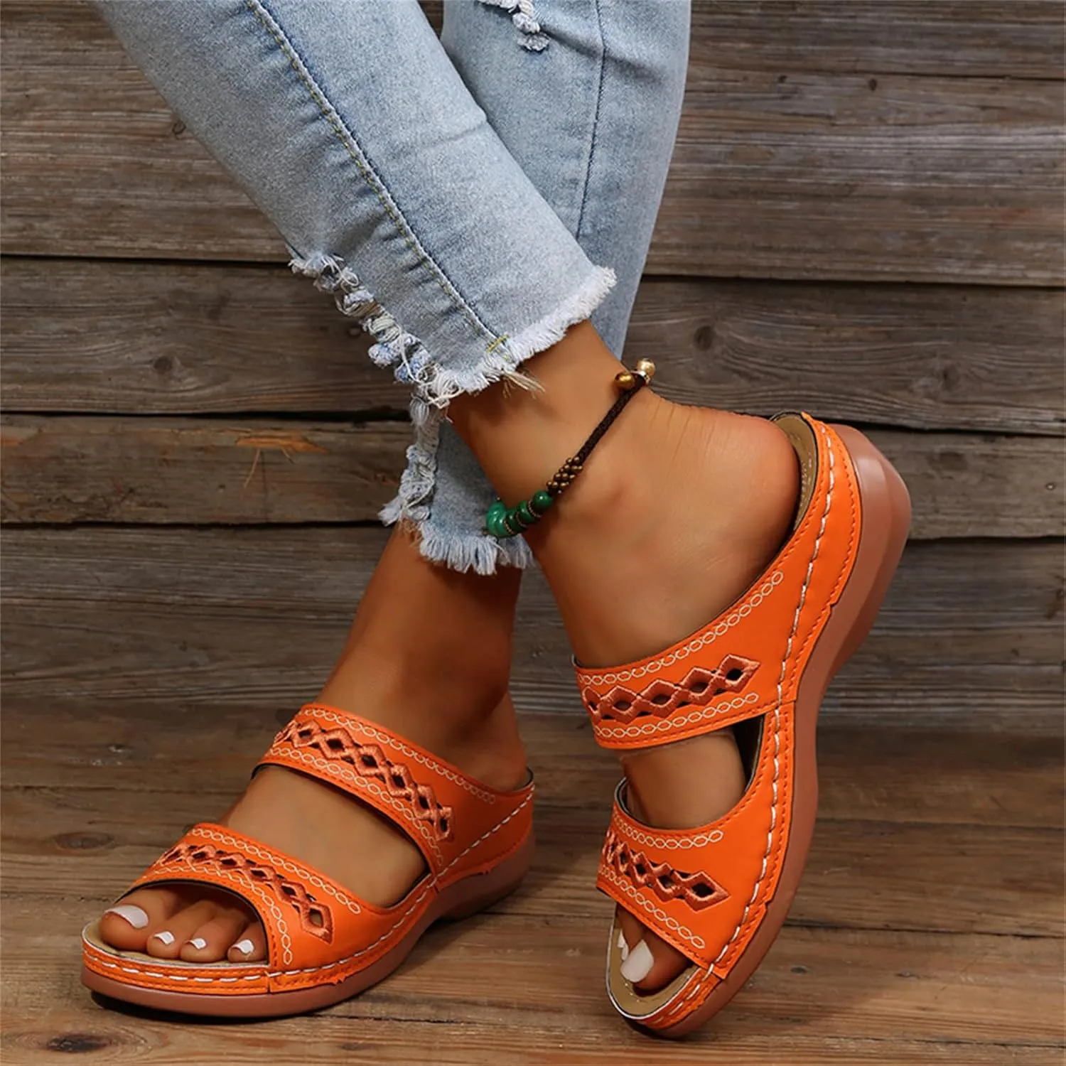 Ladmiple Orthopedic Sandals For Women Plantar Fasciitis Arch Heel Support Orthotic Slides Comfortable Dressy Summer Flipflops