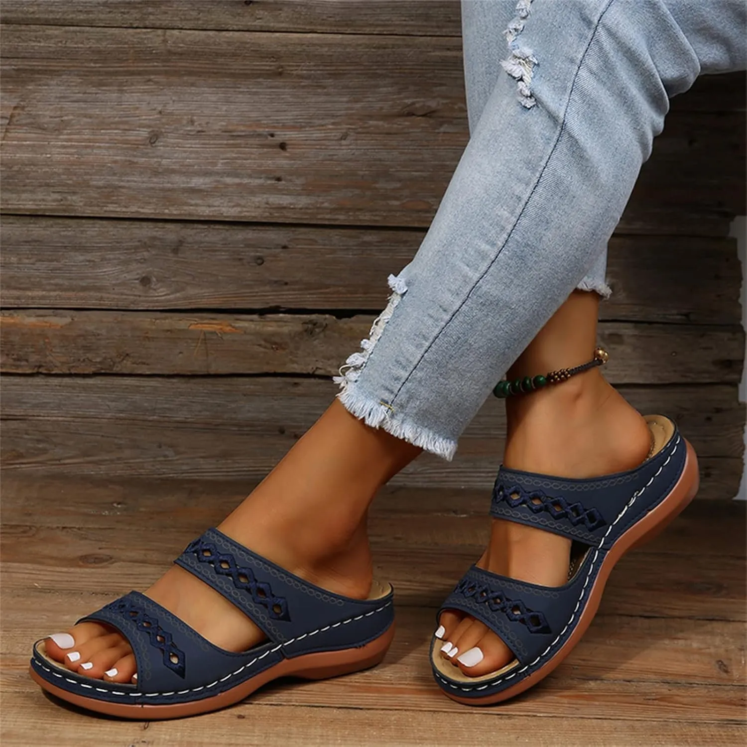 Ladmiple Orthopedic Sandals For Women Plantar Fasciitis Arch Heel Support Orthotic Slides Comfortable Dressy Summer Flipflops