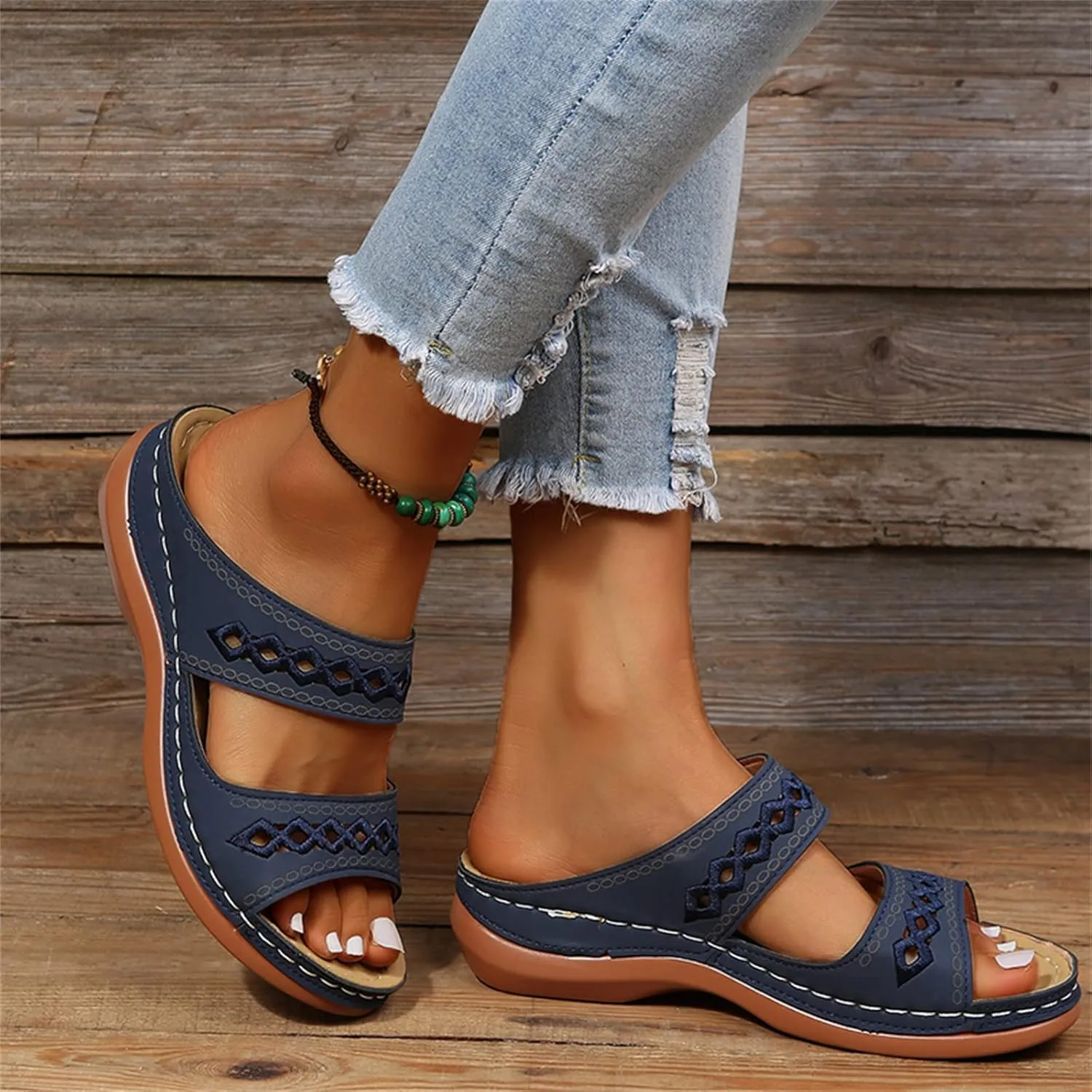 Ladmiple Orthopedic Sandals For Women Plantar Fasciitis Arch Heel Support Orthotic Slides Comfortable Dressy Summer Flipflops