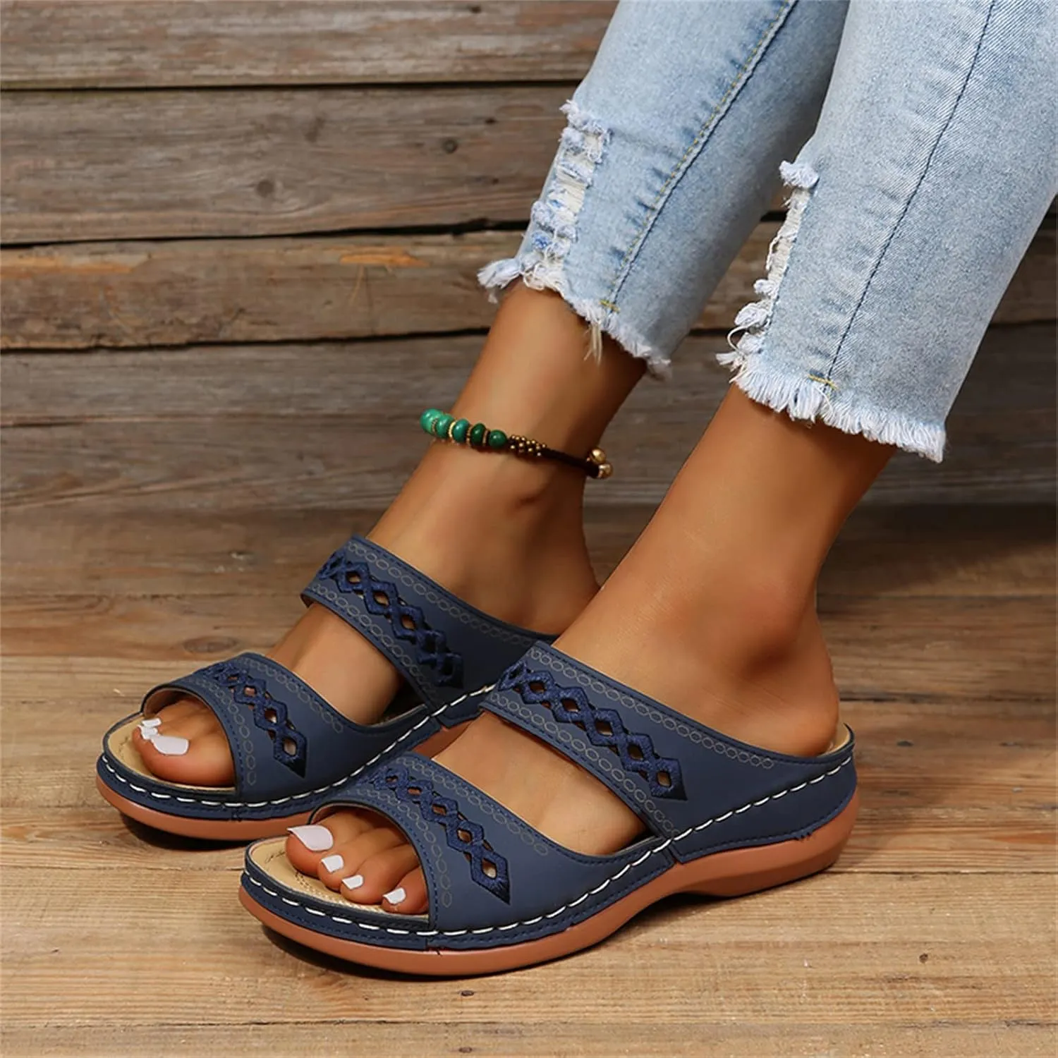 Ladmiple Orthopedic Sandals For Women Plantar Fasciitis Arch Heel Support Orthotic Slides Comfortable Dressy Summer Flipflops