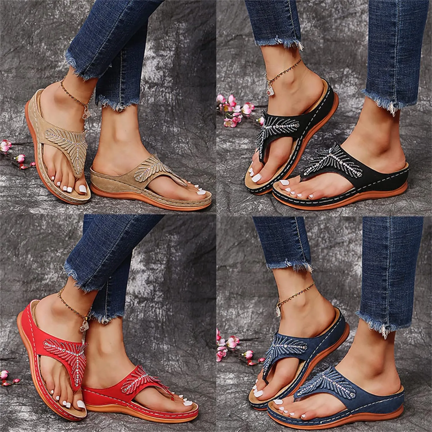 Ladmiple Sandals Women Dressy Summer Wedge Orthotic Walking Sandals Open Toe Arch Support Slides Comfort Orthopedic Flipflops