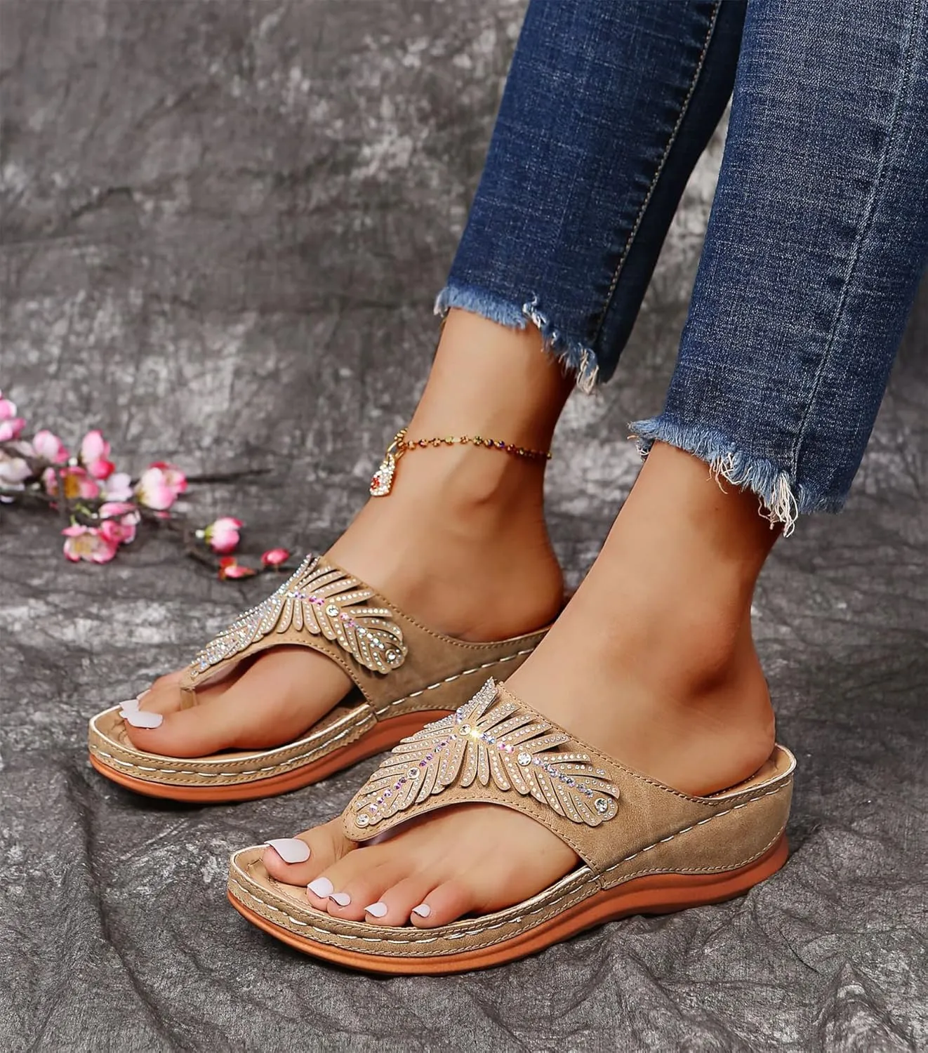 Ladmiple Sandals Women Dressy Summer Wedge Orthotic Walking Sandals Open Toe Arch Support Slides Comfort Orthopedic Flipflops