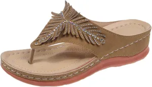 Ladmiple Sandals Women Dressy Summer Wedge Orthotic Walking Sandals Open Toe Arch Support Slides Comfort Orthopedic Flipflops