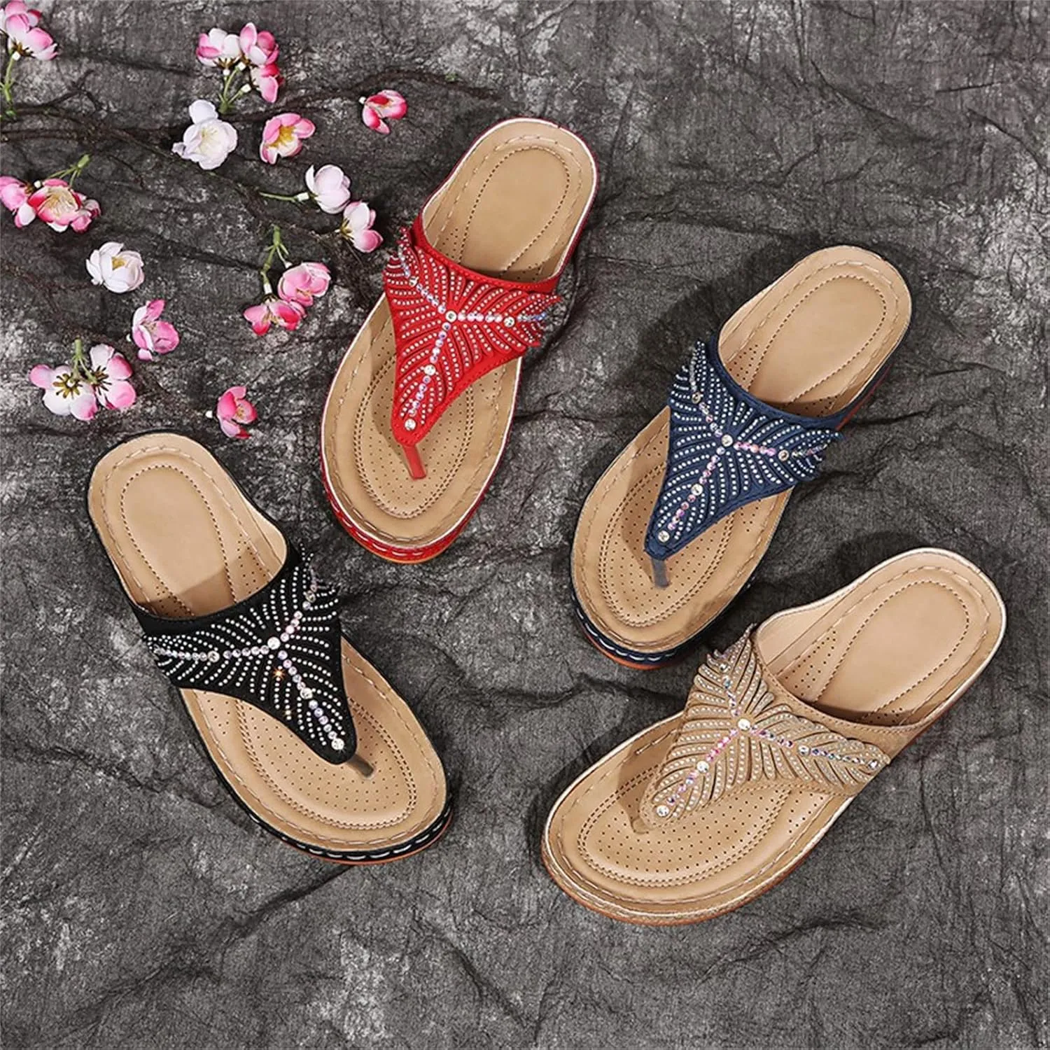 Ladmiple Sandals Women Dressy Summer Wedge Orthotic Walking Sandals Open Toe Arch Support Slides Comfort Orthopedic Flipflops