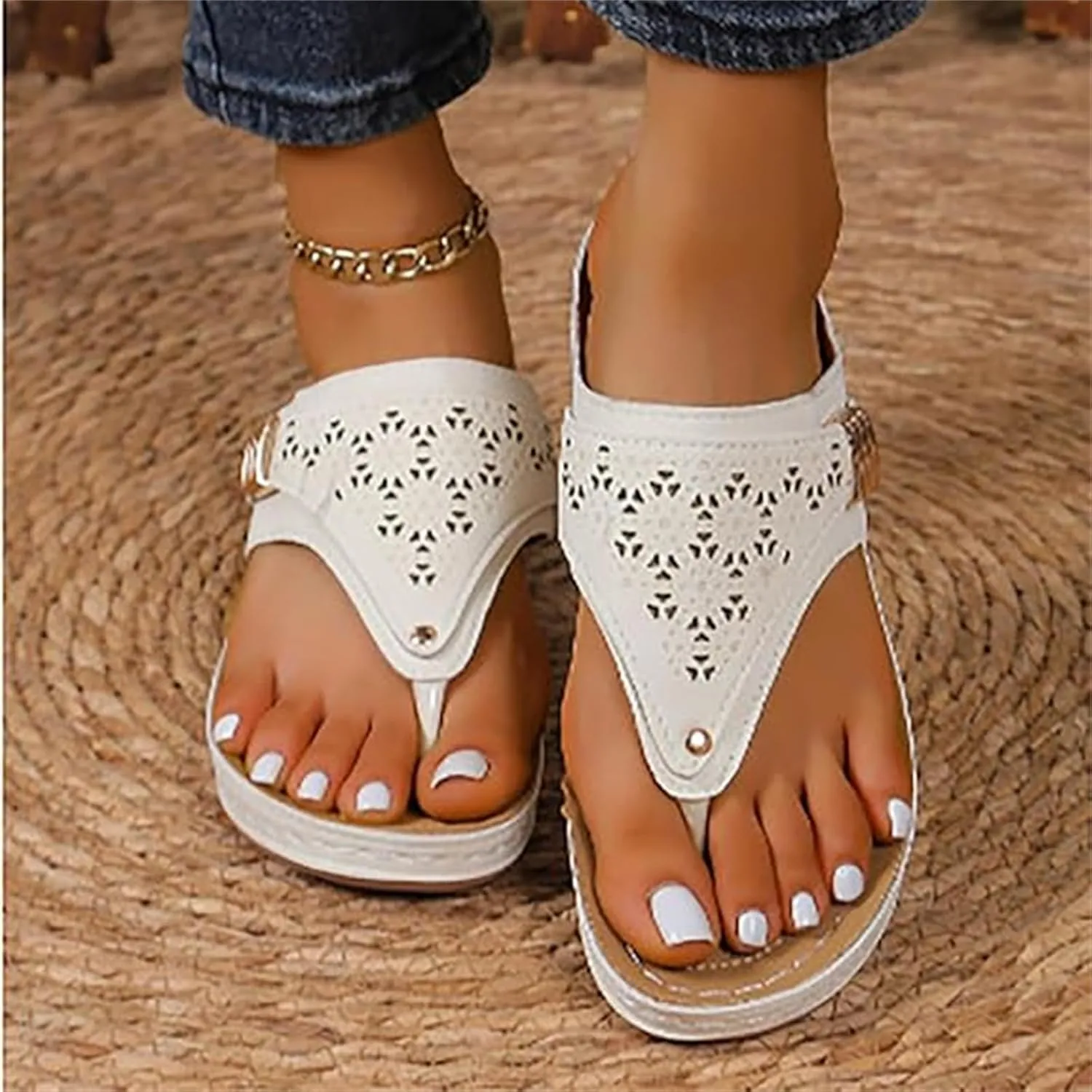 Ladmiple Sandals Women,Womens Flats Sandals Open Toe Slippers T-Strap Flip Flops Summer Casual Comfort Platforms Shoes