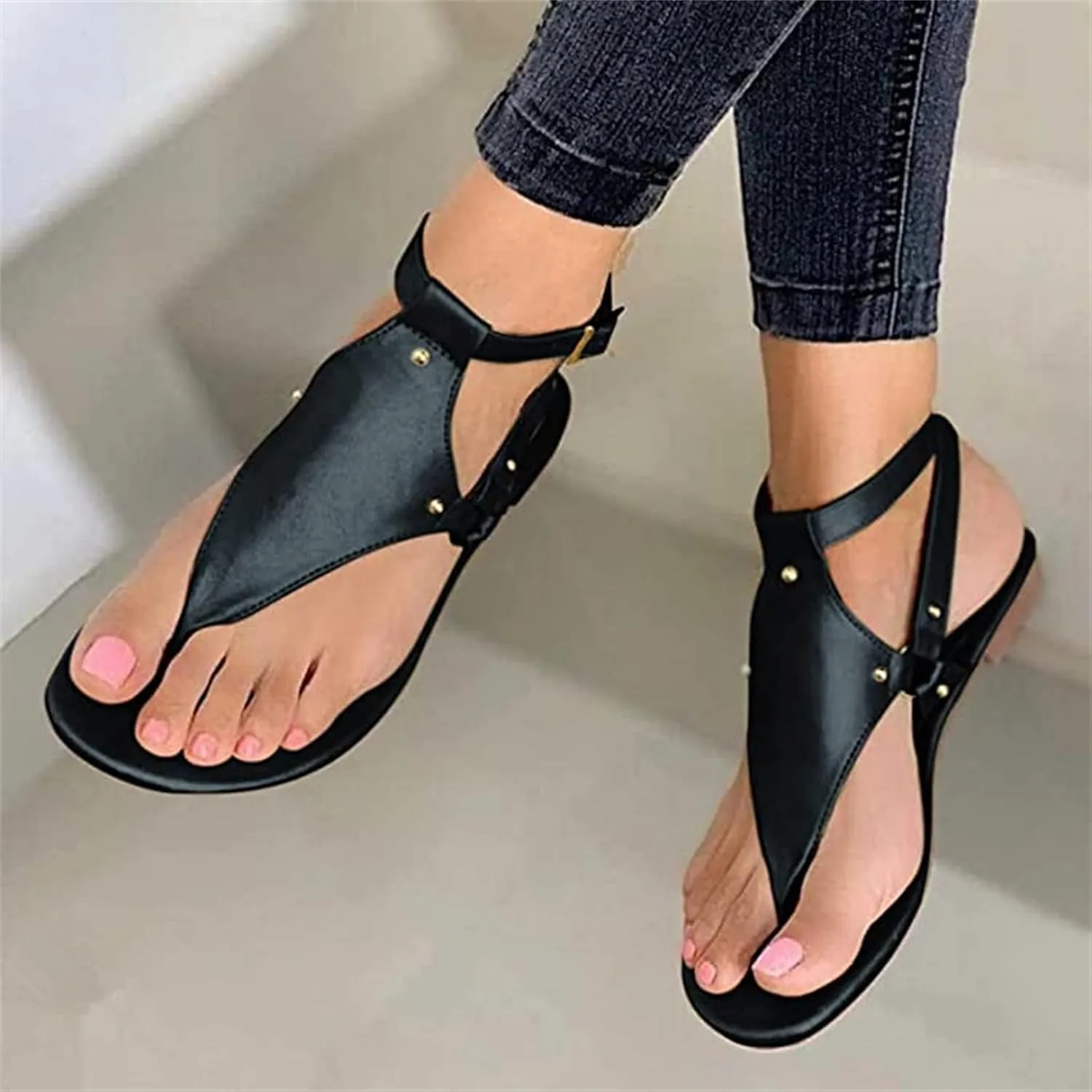 Ladmiple Sandals Women,Womens Flats Sandals Open Toe Slippers T-Strap Flip Flops Summer Casual Comfort Platforms Shoes