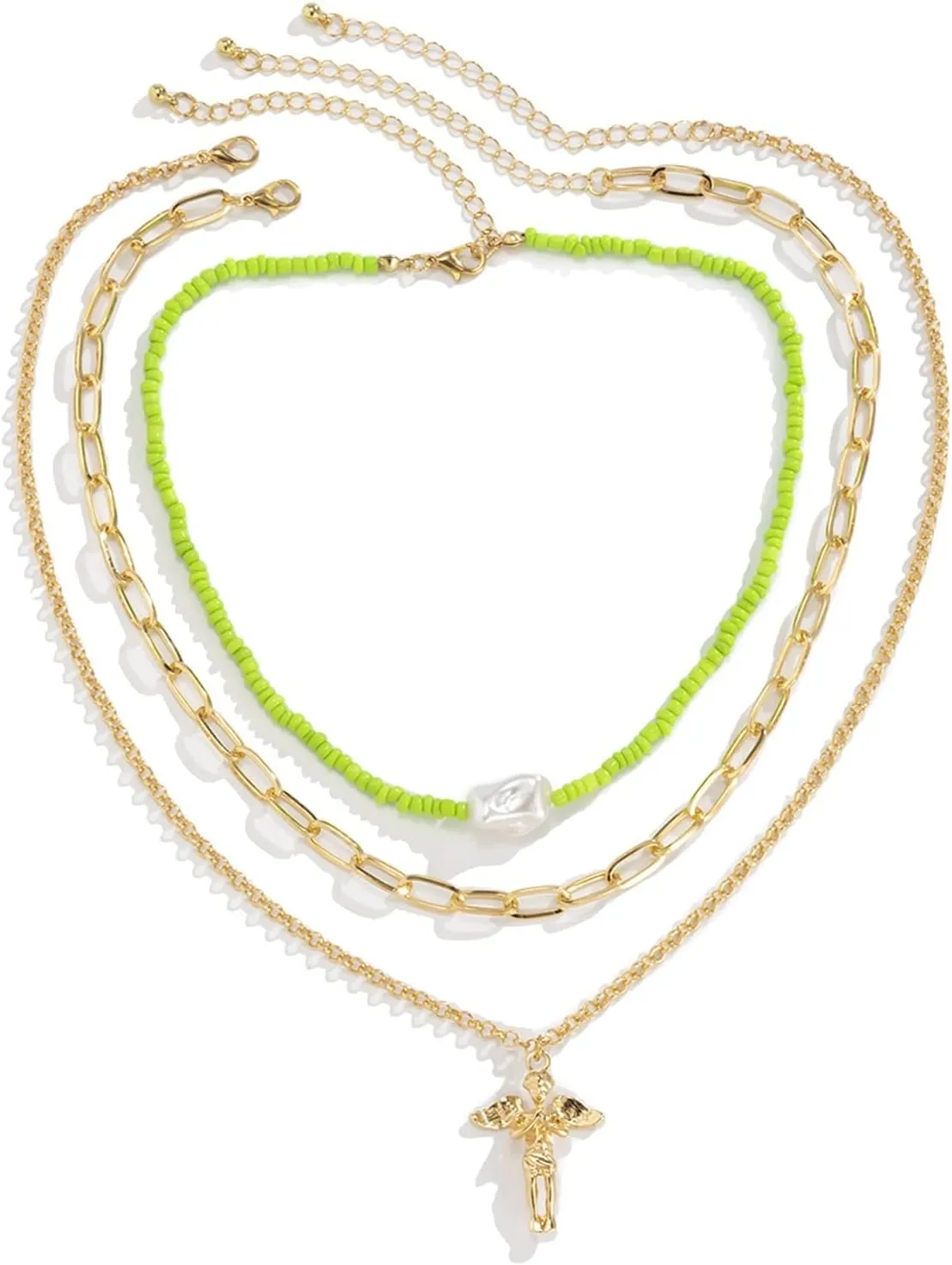 Layered Choker Necklaces for Women, Dainty Layered Choker Necklace Jesus Pearl Beads Pendant Chain Necklaces Women Jewelry, 3 Pieces, Gold