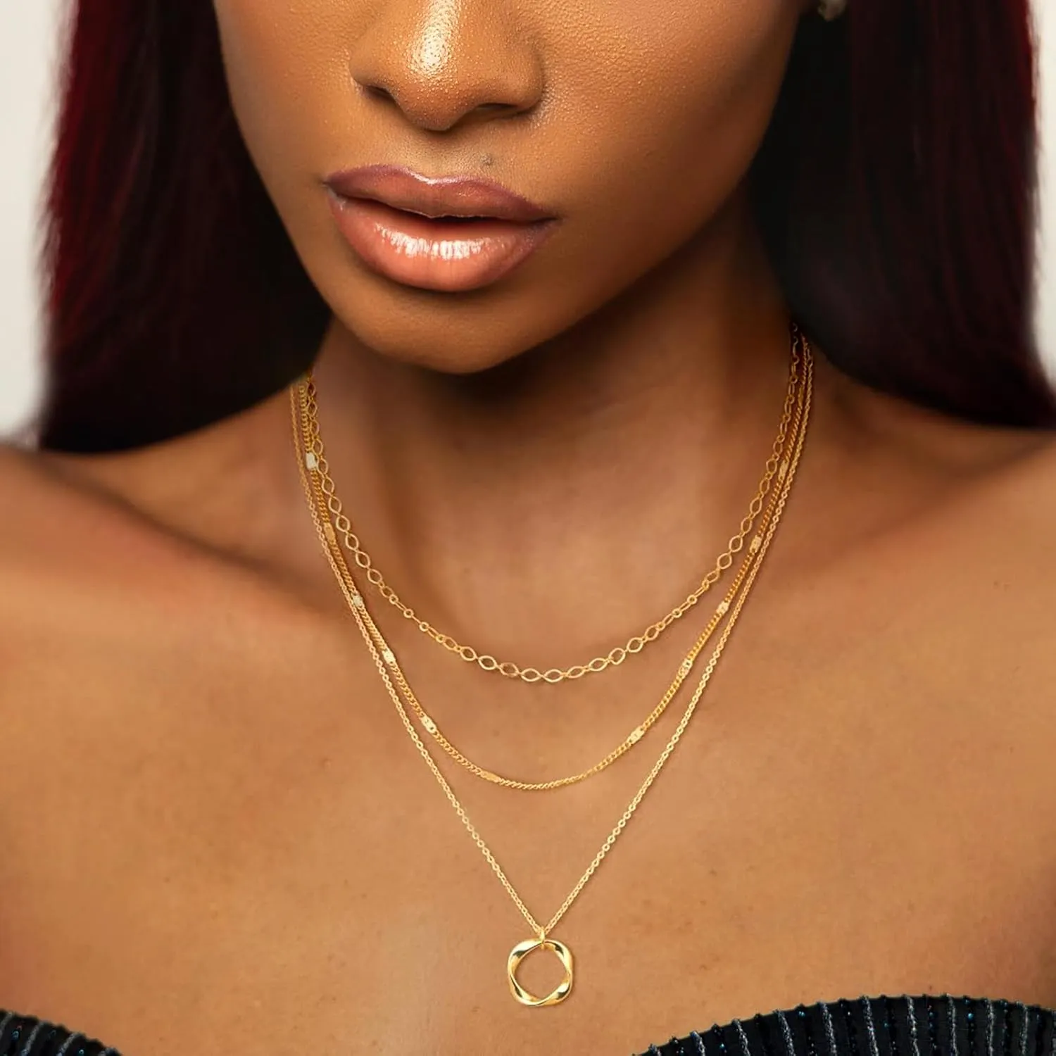 Layered Gold Necklaces for Women, Stackable 14K Gold Plated Dainty Necklace Simple Fashion Pendant Necklaces Trendy Jewelry Set Gifts