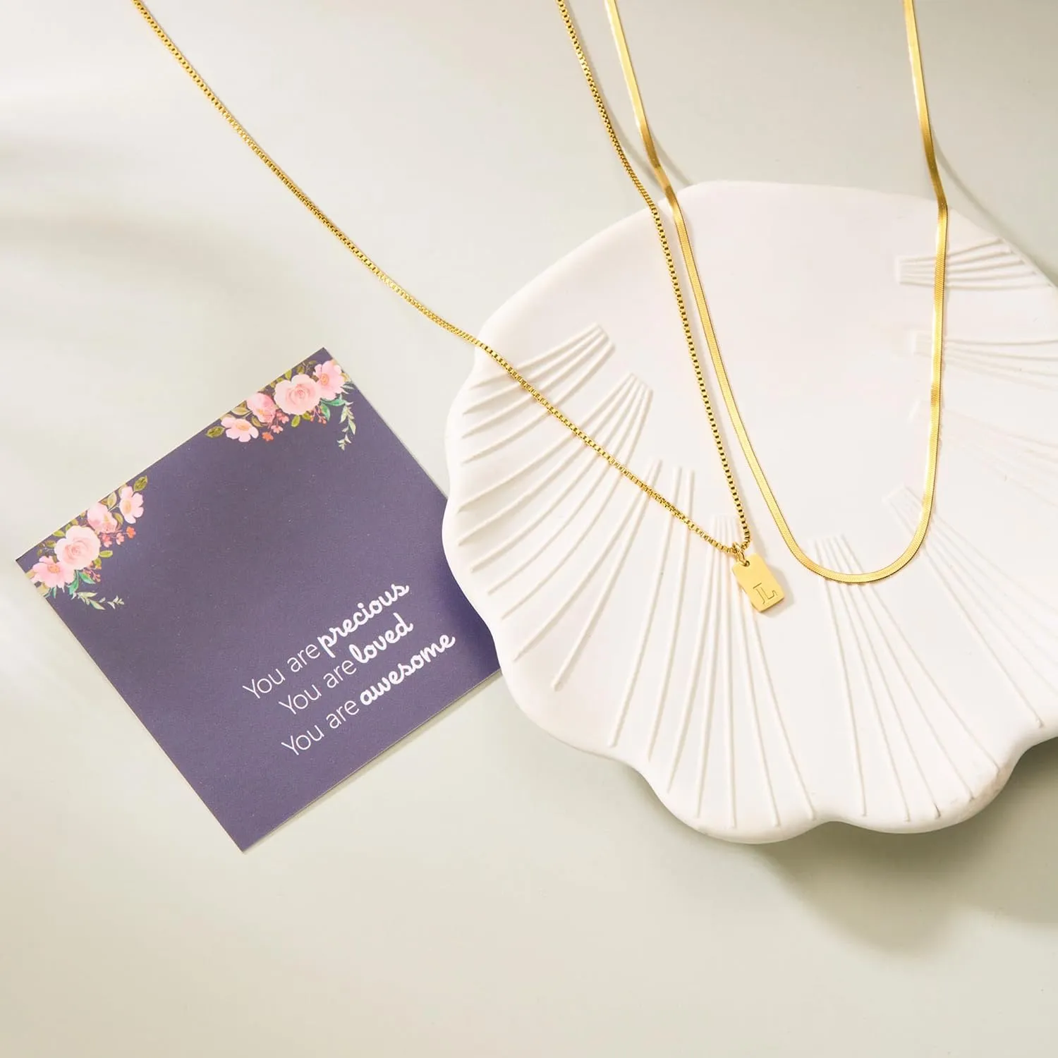 Layered Initial Necklaces for Women 14K Gold Plated Letter Necklace Tiny A-Z Dainty Gold Name Tag Pendant Necklace Layered Necklaces for Women Trendy Jewelry