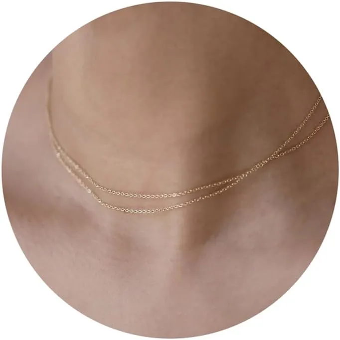 Layered Necklaces for Women, 14k Gold Plated Layering Herringbone Paperclip Chain Necklace Simple Gold Choker Necklaces for Women Trendy Dainty Gold Necklace Set Stacked Gold Jewelry for Women