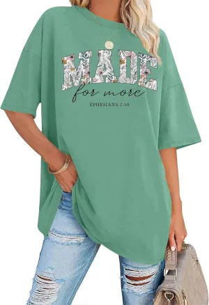 LAZYCHILD Christian Shirts for Women: Vintage Oversized Faith T-Shirt Bible Verse Graphic Tees Floral Religious Tops
